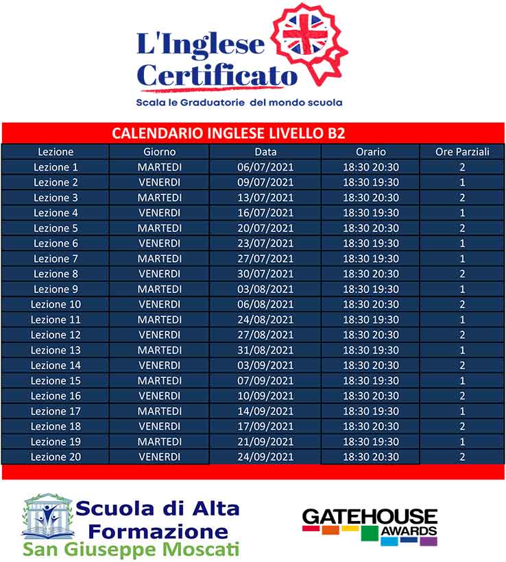 calendario lezioni dirette corso inglese b2 online